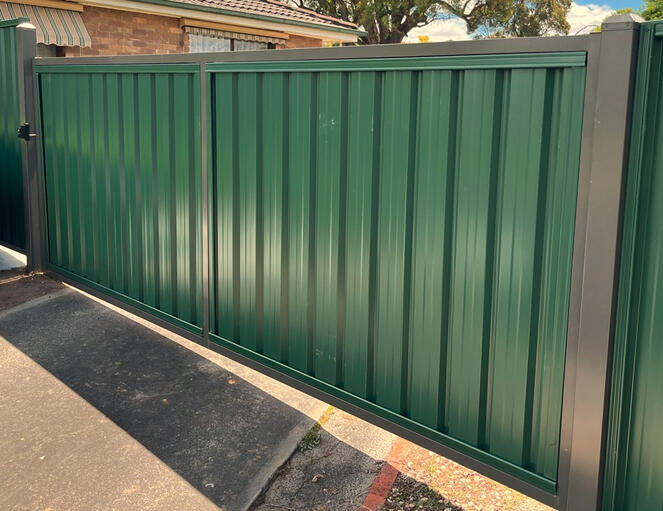 Colorbond swing gate Cottage Green installed in Pakenha